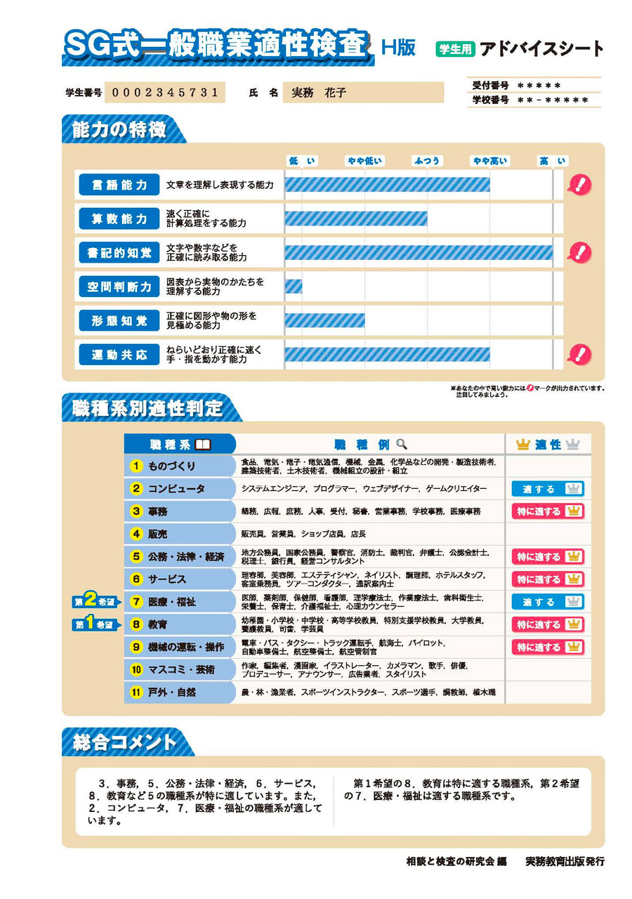 SG式一般職業適性検査【H版】| 教材NAVI：大学・短期大学向け事業